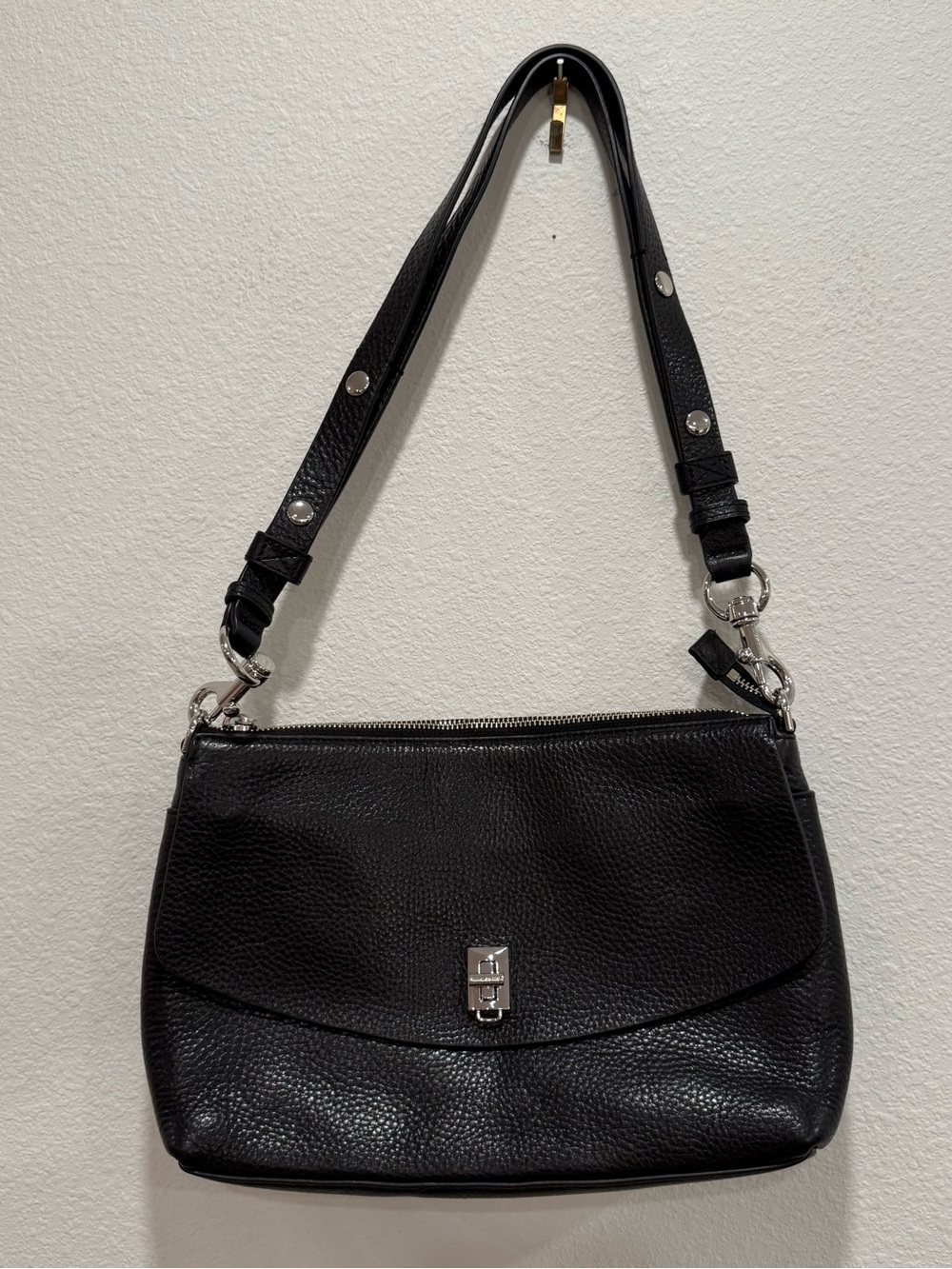 Rebecca Minkoff Black Pebbled Leather Shoulder Bag with Silver Hardware